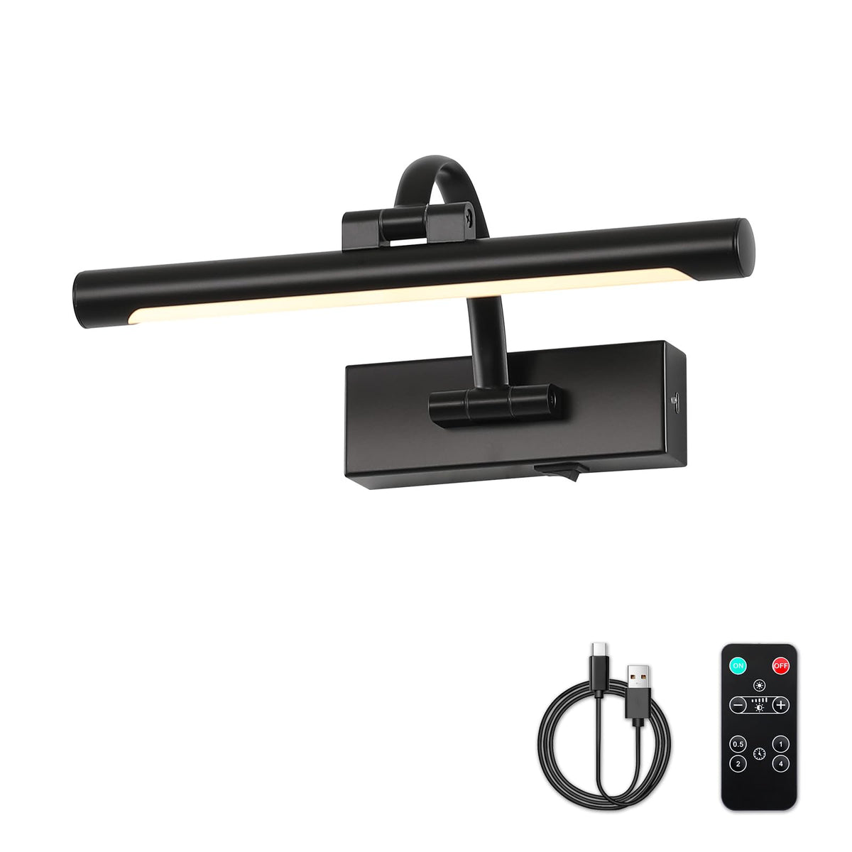 DESOOP battery-operated picture light mounted on wall illuminating artwork with warm white glow