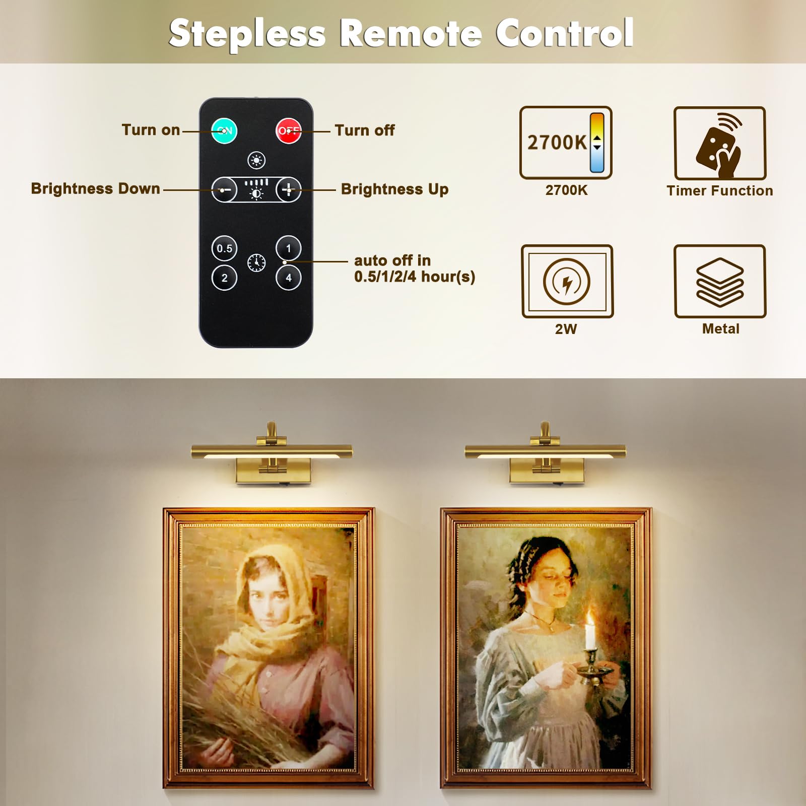 DESOOP rechargeable picture light with 5000mAh battery delivers portable lighting for displays.