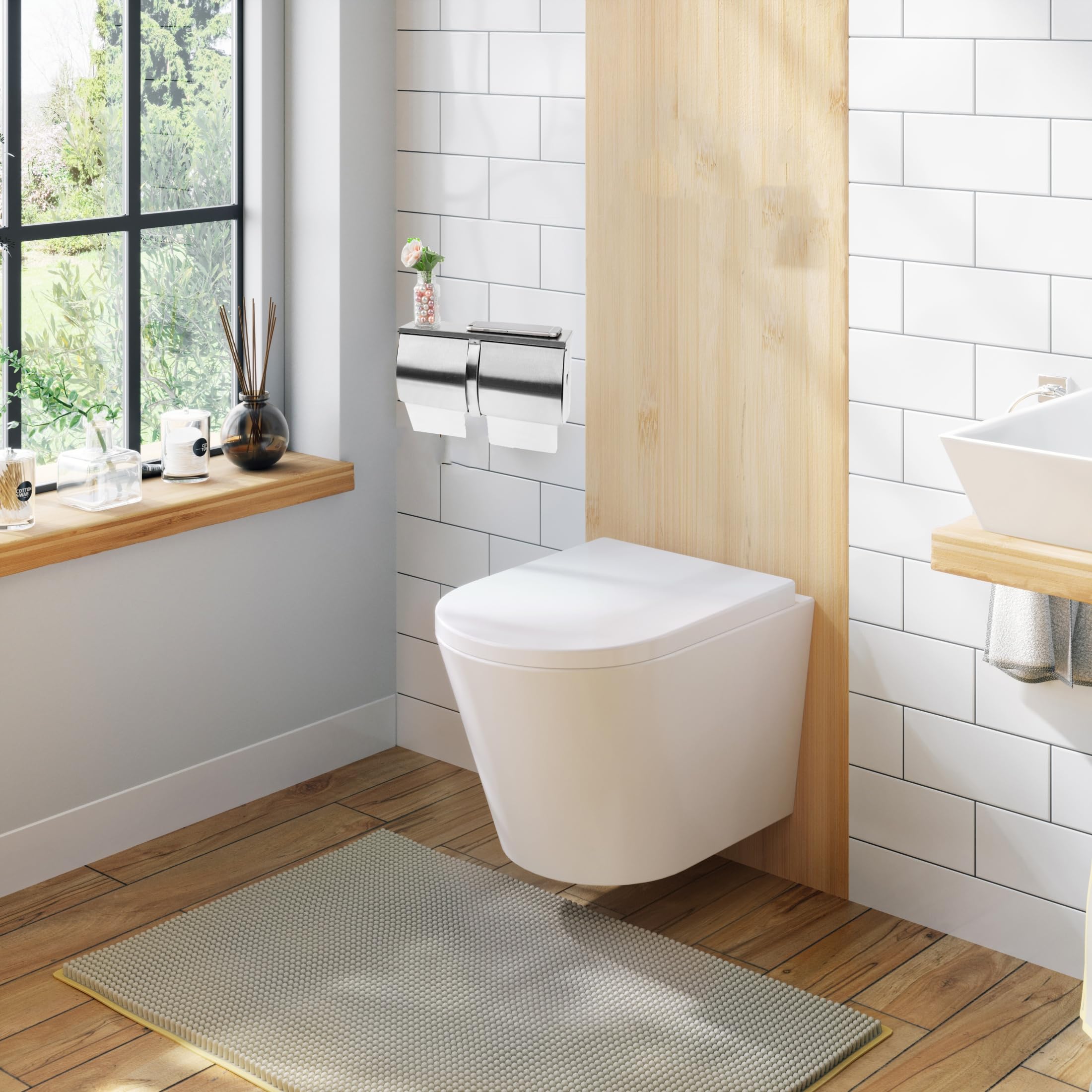 Desyeryamimi two-roll dispenser side view highlights compact wall mounting.