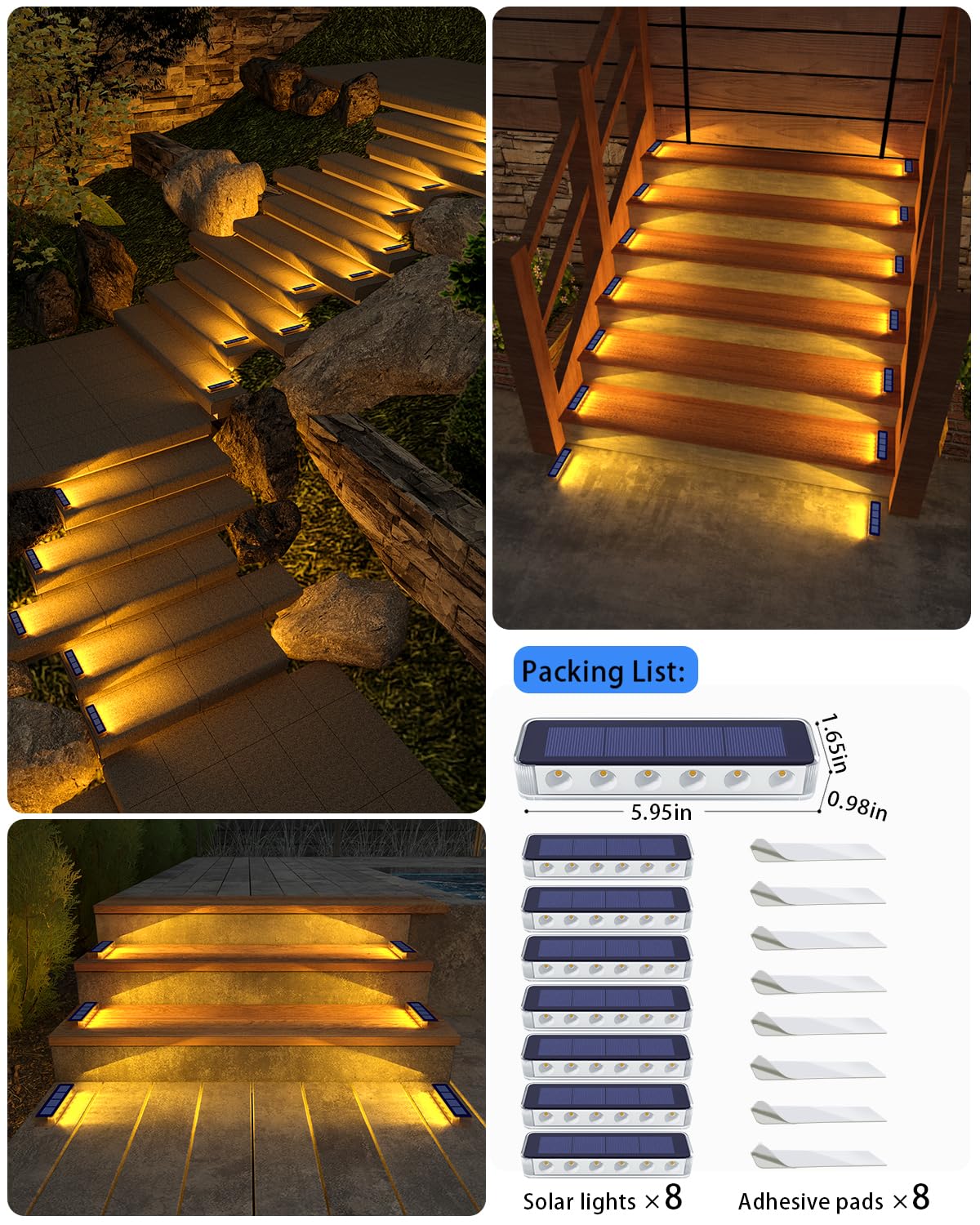DetarZinLED solar step light casts warm white glow on patio