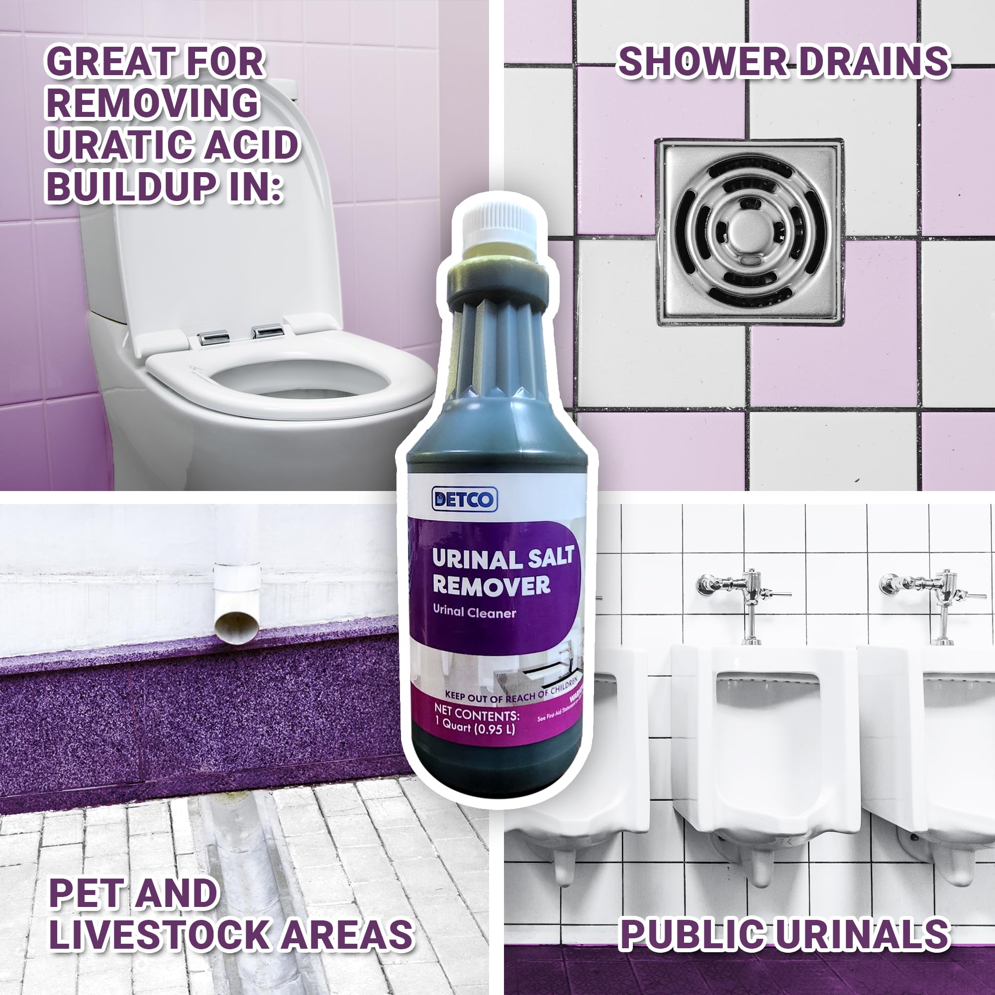 Detco Urinal Salt Remover being applied to pipes helps prevent clogs.