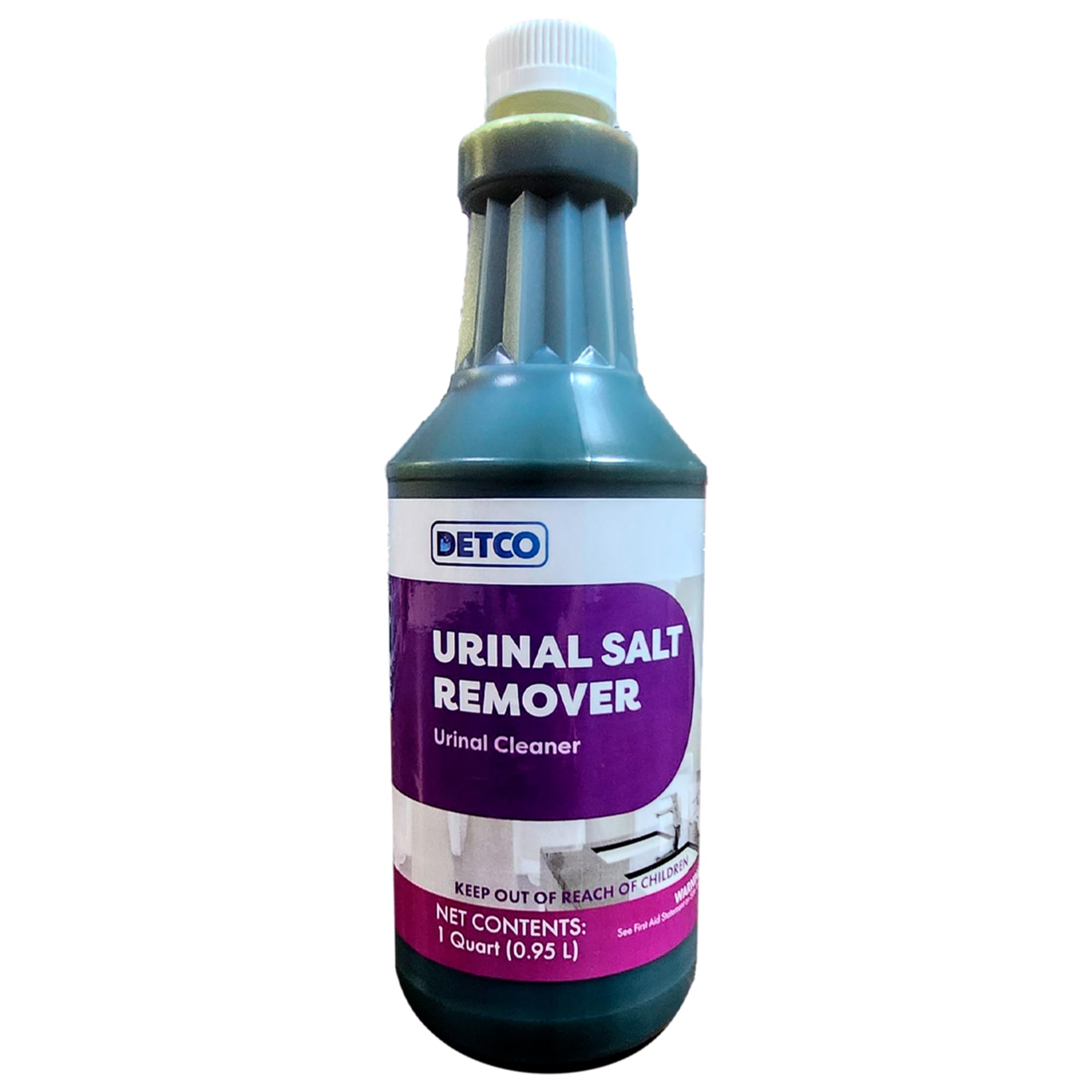 Detco Urinal Salt Remover bottle with easy-pour design for quick, spill-free cleaning.