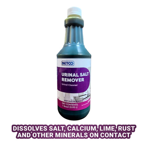 Detco Urinal Salt Remover pour spout enables safe, controlled application.