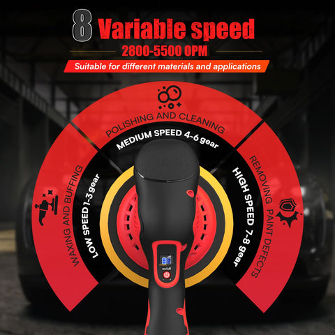 5500 RPM maximum speed covers large polishing areas with even swirl-free results