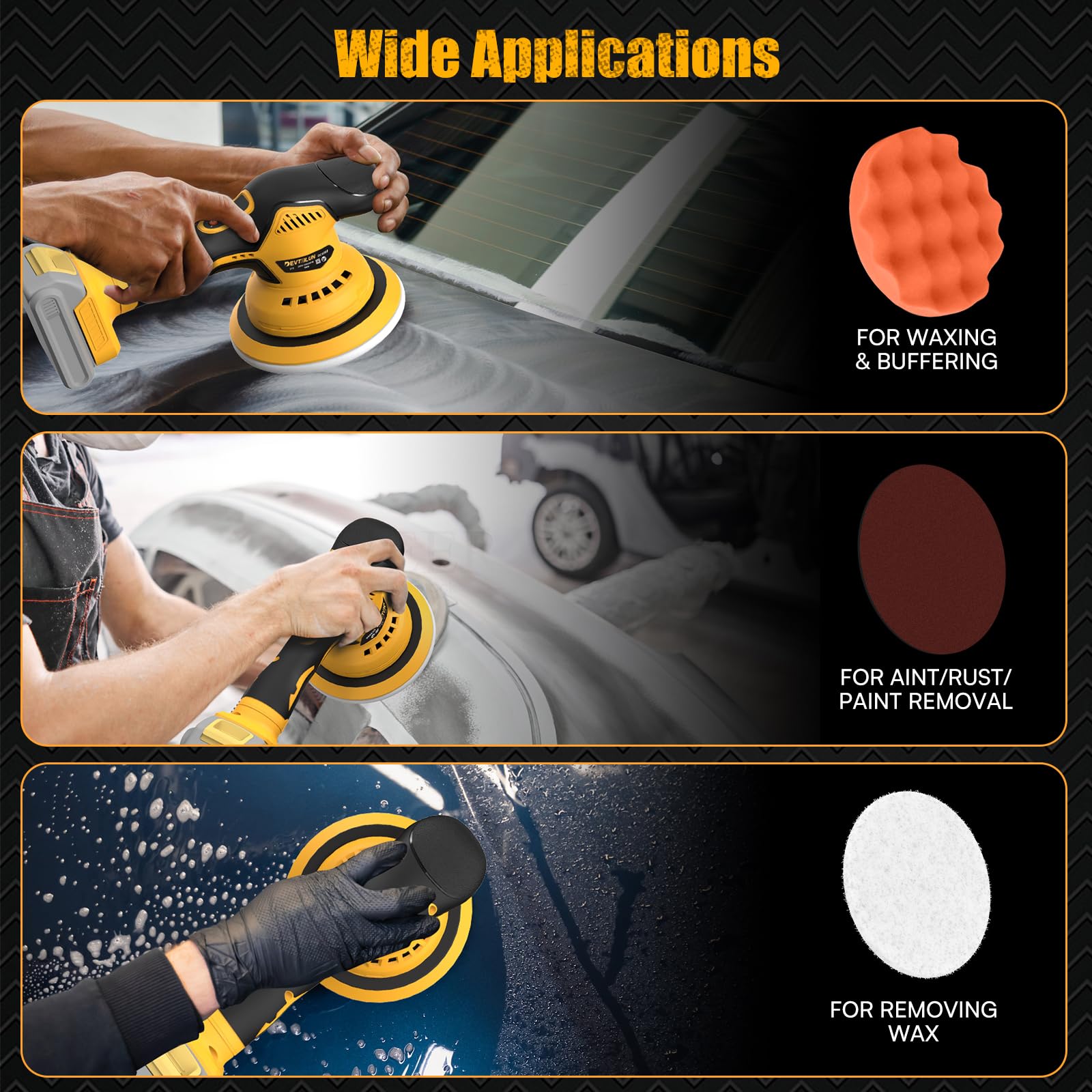 DEVTBLUN car detailing in action shows cordless convenience and freedom.