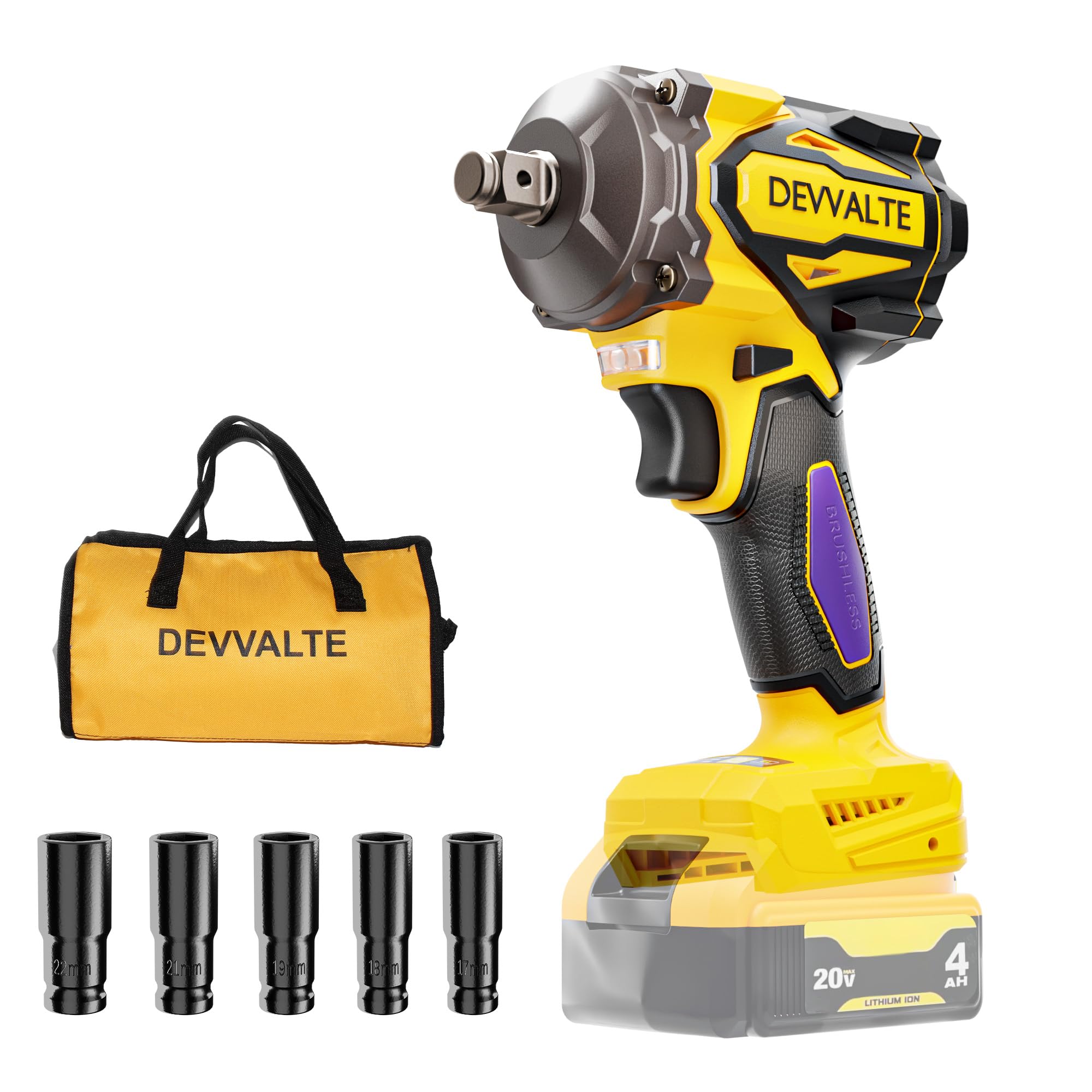 Devvalte cordless impact wrench with no battery, ready for on-site use.