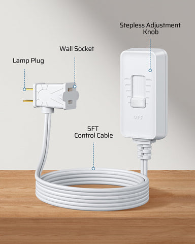 DEWENWILS incandescent-dimmer adjusts warm bedside lighting.