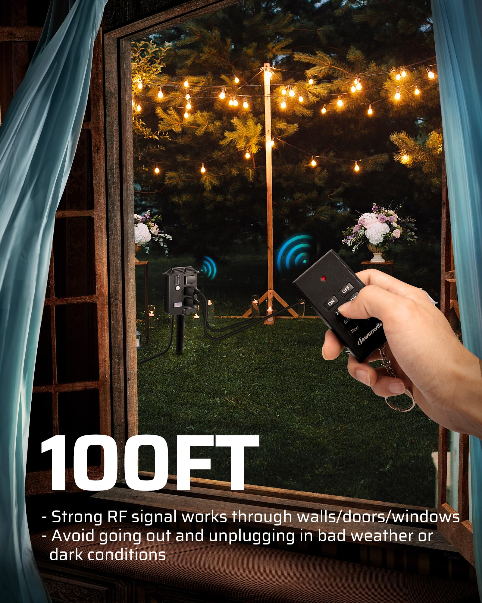 DEWENWILS six-foot extension cord provides flexible installation.