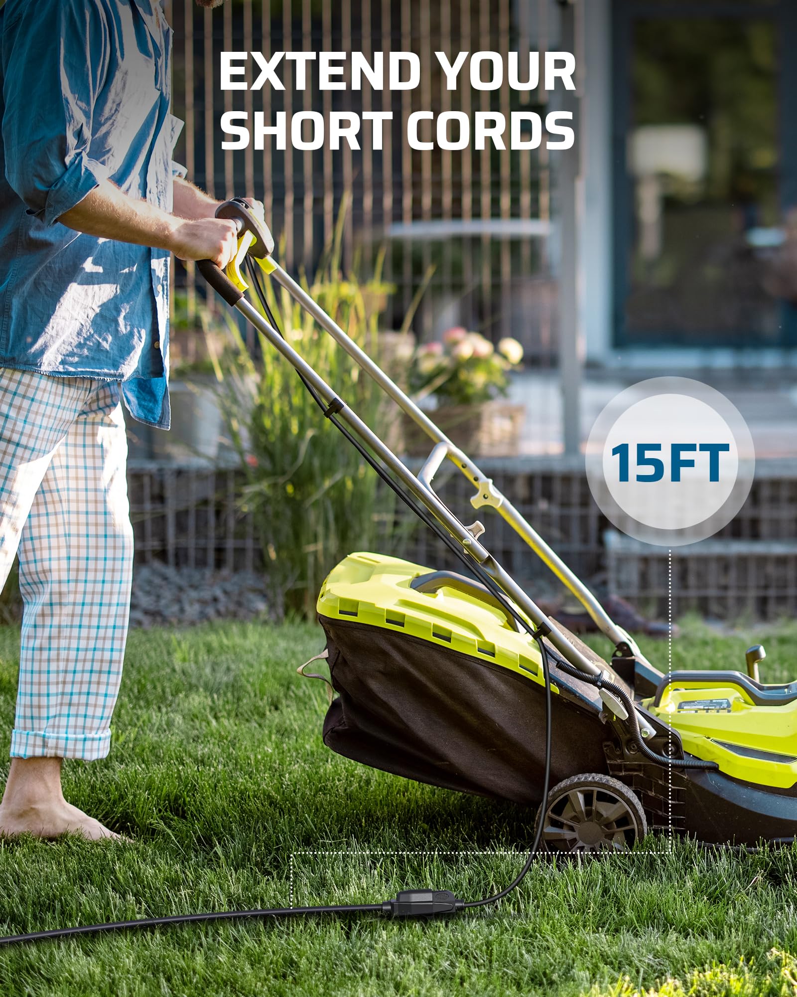 DEWENWILS 3-prong extension cord compatible with home devices.