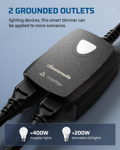Compact DEWENWILS dimmer showcasing two controlled outlets