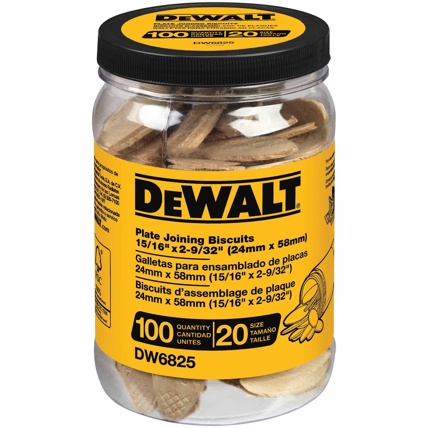 DEWALT 100-pack No. 20 plate joining biscuits for wood joinery and furniture framing