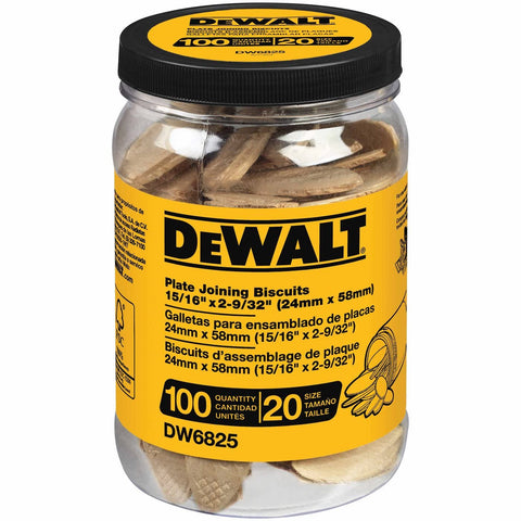 DEWALT 100-pack No. 20 plate joining biscuits for wood joinery and furniture framing