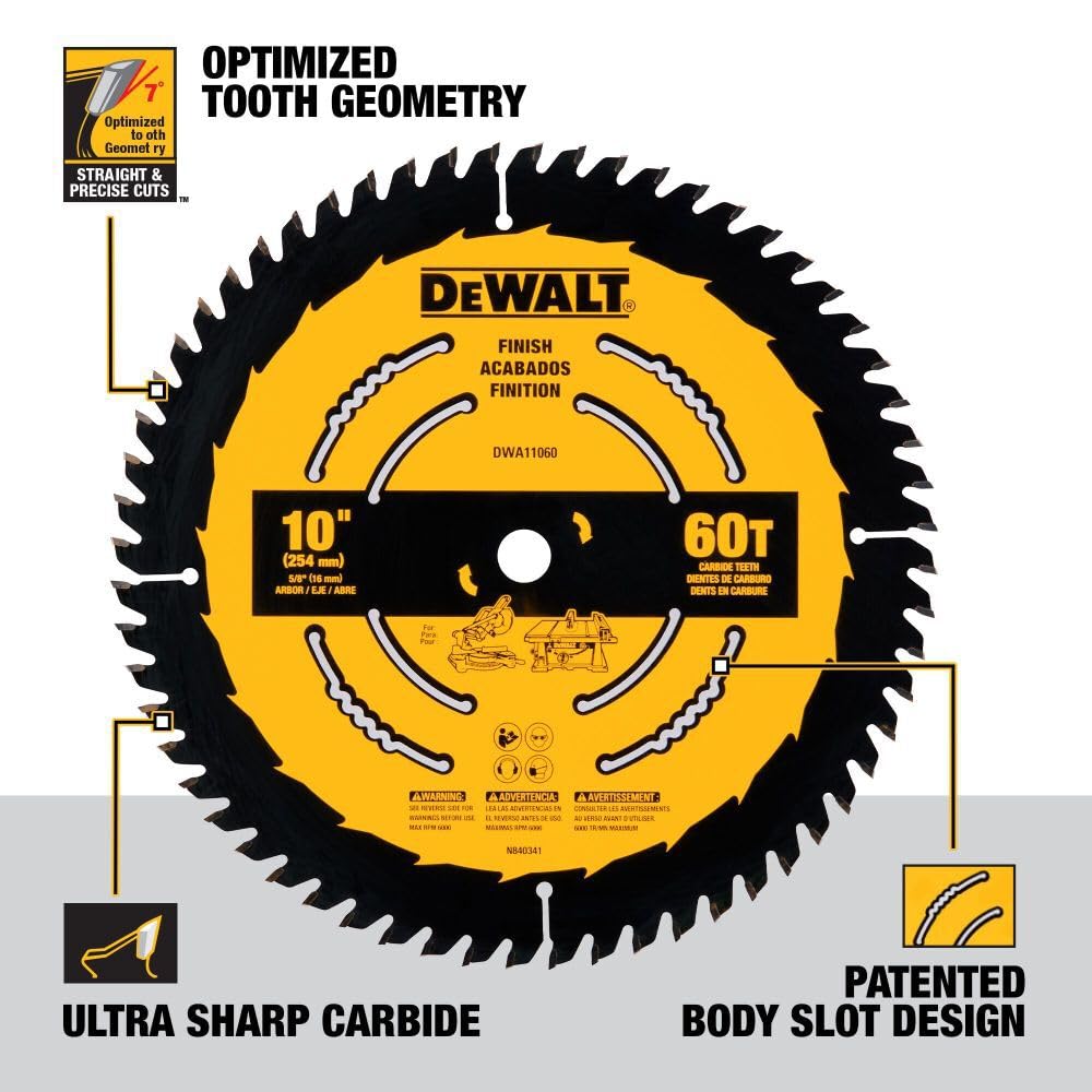 Close-up of DEWALT blade teeth showing precision grind for smooth cuts