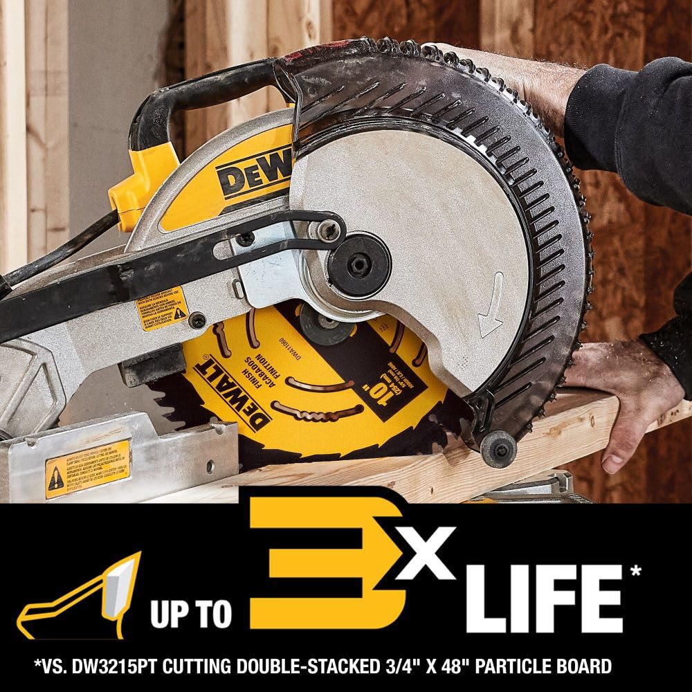 DEWALT finish blade ready for fine cuts in trim and cabinetry