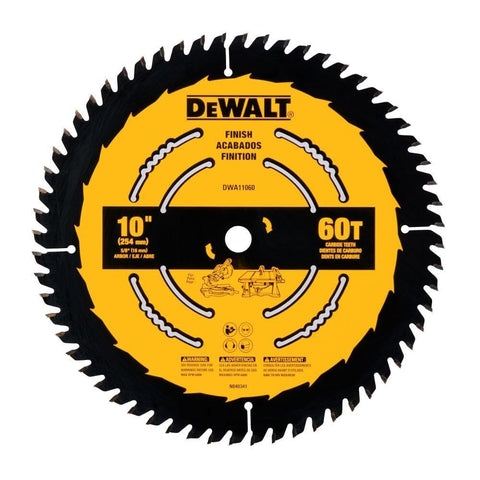 DEWALT 10 in 60T finish blade delivers clean cabinet cuts with carbide teeth