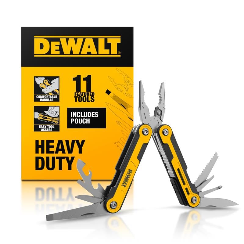 DEWALT 11-in-1 multitool folded compact for pocket-ready access on the jobsite.