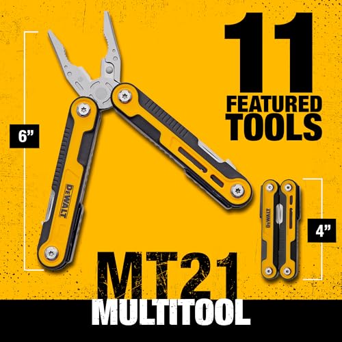 DEWALT 11-in-1 multitool with molded sheath for secure, on-the-go access to tools.