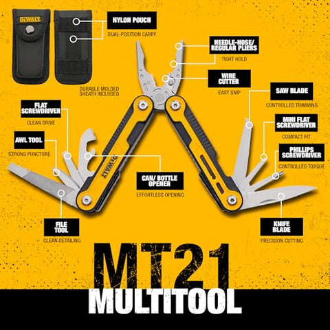 DEWALT 11-in-1 multitool with needle-nose pliers for precise wire work on site.
