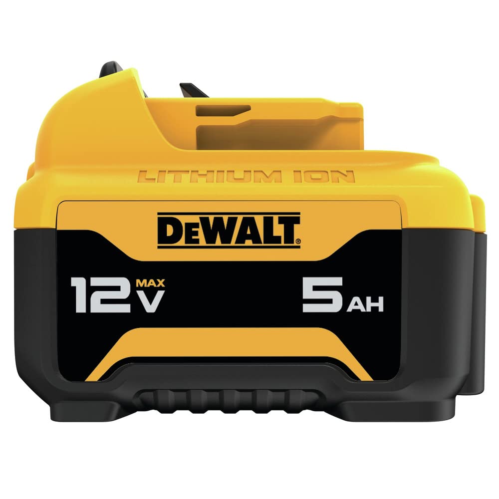 DEWALT 12V MAX 5Ah battery pack front view for extended runtime
