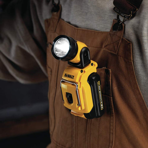 DEWALT DCL510 130-lumen output brightening a dim workspace