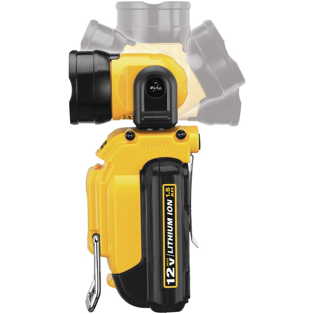 DEWALT DCL510 kick stand in action supporting angled lighting