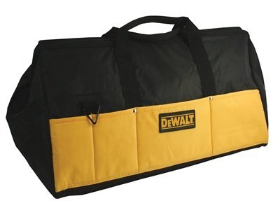 DEWALT 18-inch contractor bag side pocket highlighting accessory storage