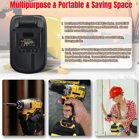 DeWalt DM18DW12 adapter enabling 20V-60V to 12V conversion for tools