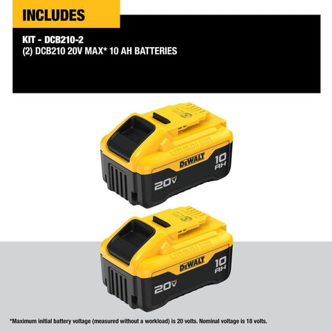 DEWALT 20V MAX 10Ah battery pack side view, balanced weight for easier handling.