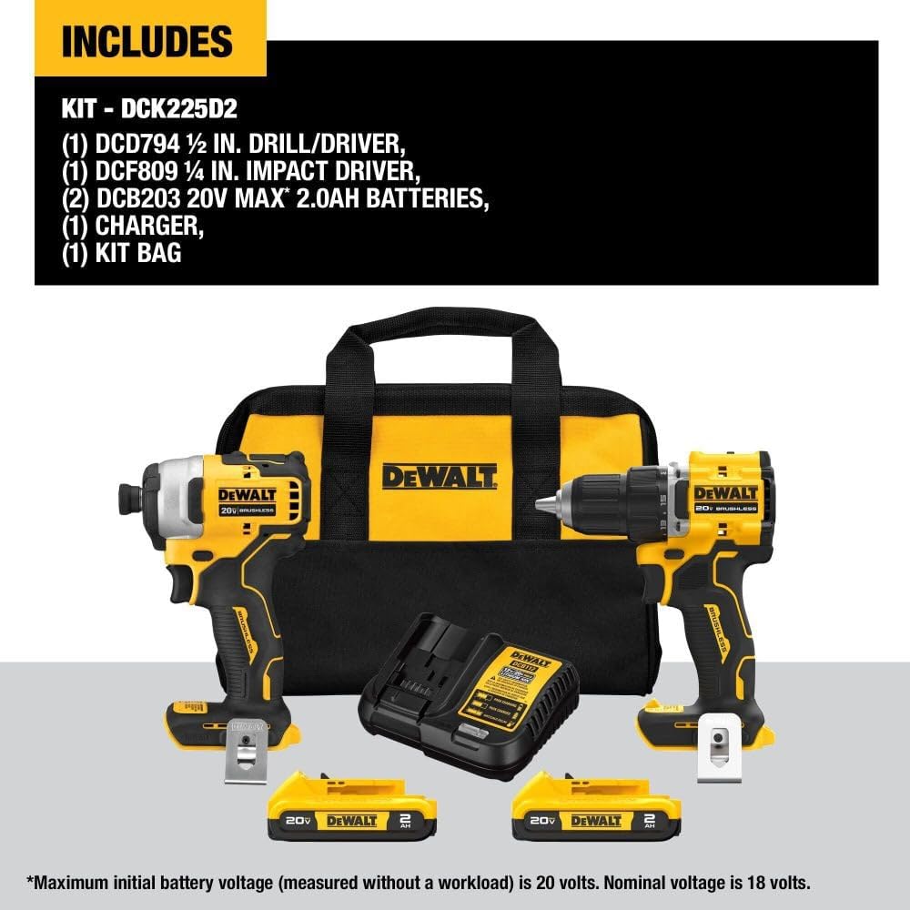 DEWALT 20V MAX 2-KIT battery and chuck detail for reliability