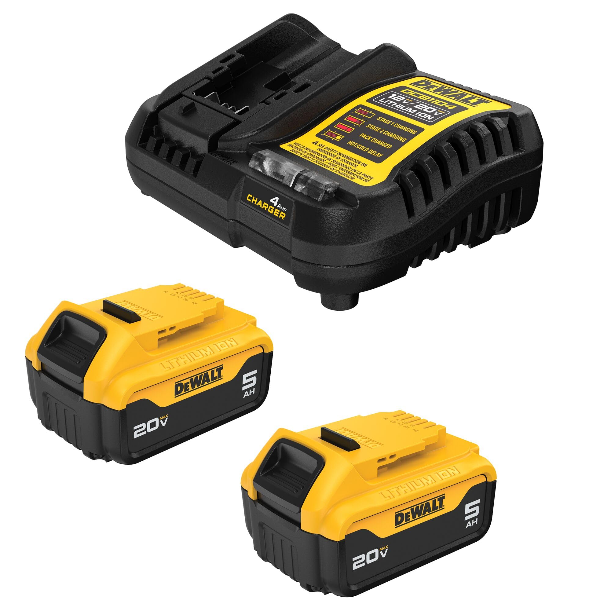 Two DEWALT 20V MAX 5.0Ah batteries provide longer runtime.