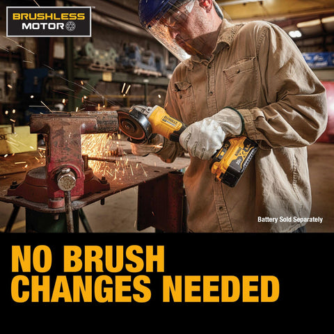 DEWALT brake stops the wheel in about two seconds for safer operation.