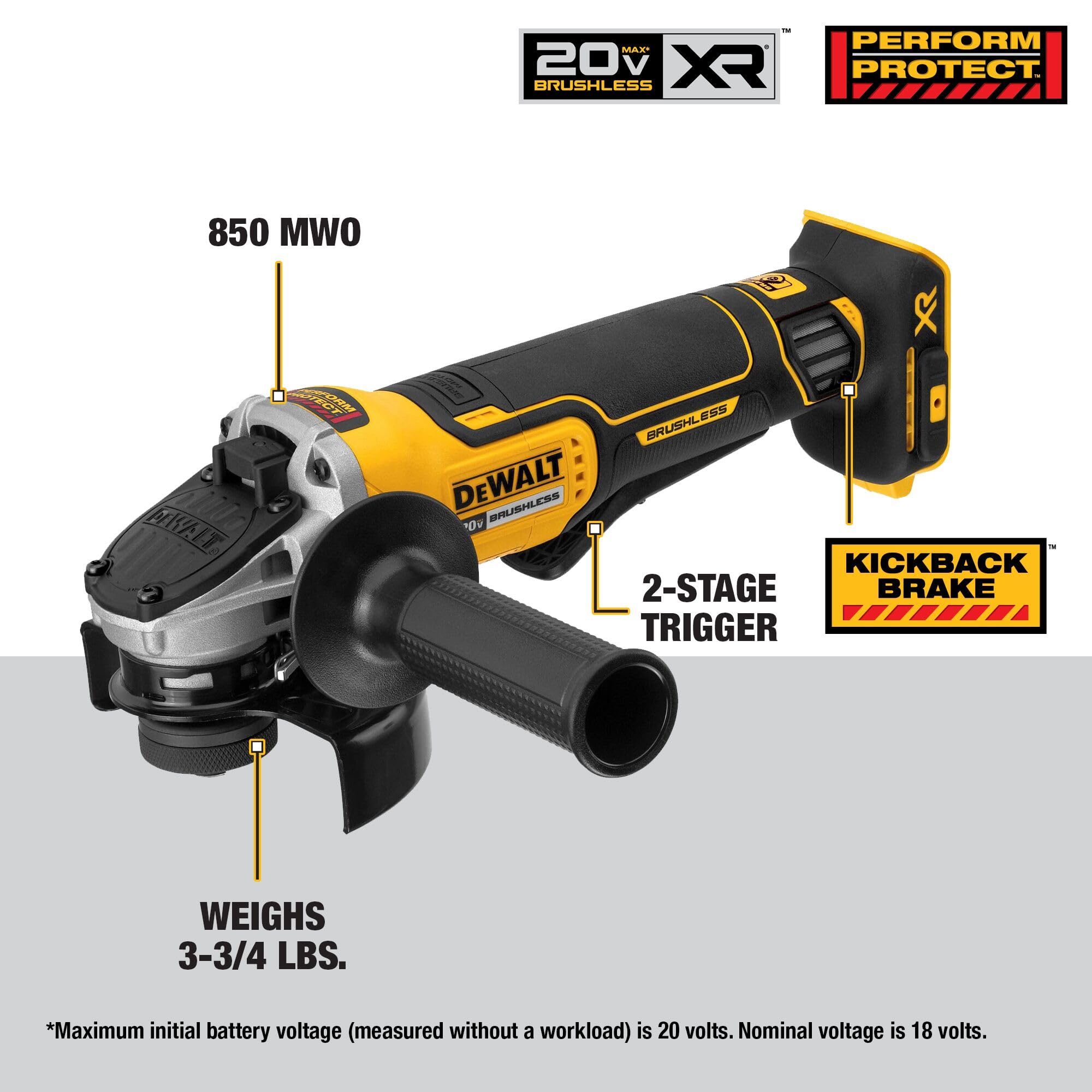 DEWALT brushless motor design for longer life and low maintenance.