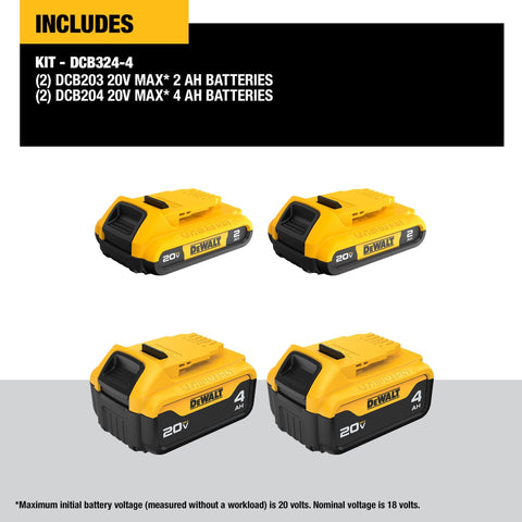DEWALT 20V Max 4Ah XR battery with LED gauge for longer runtime
