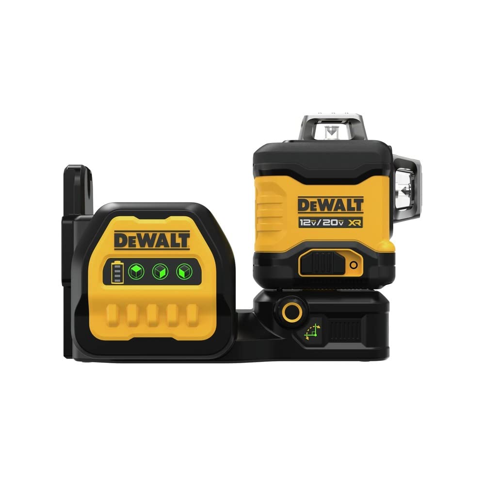 DEWALT 20V MAX battery and charger powering the laser level