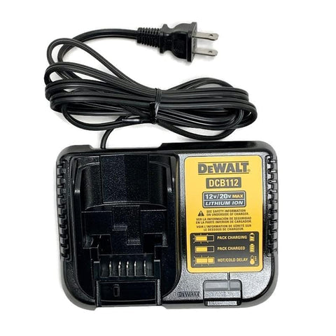 DEWALT DCB112 back view charger for 20V MAX batteries, easy plug-in access.