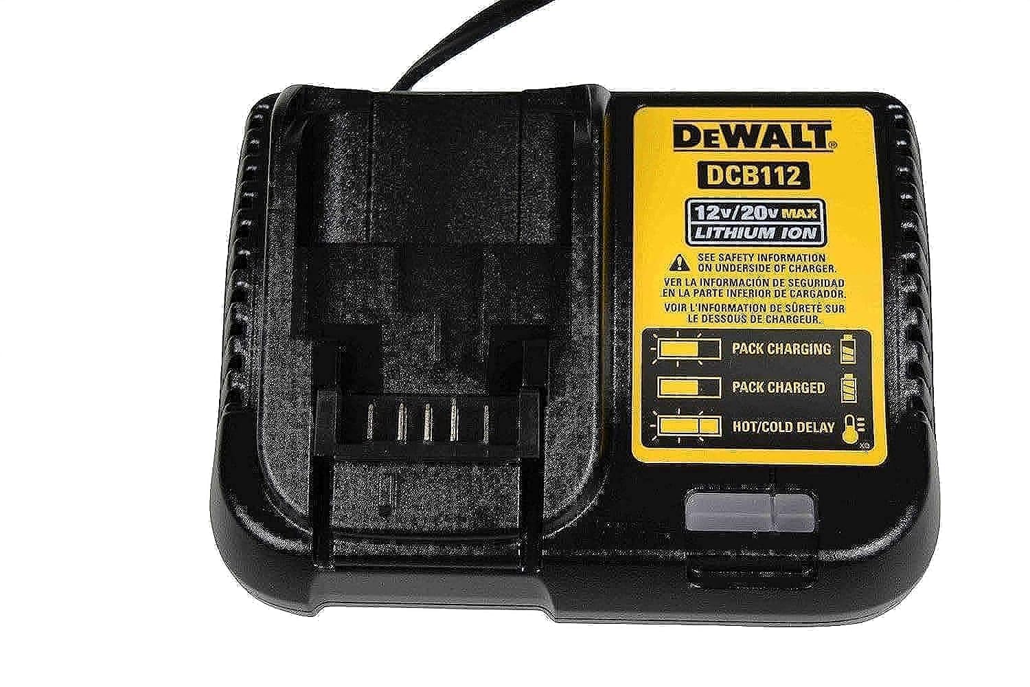 DEWALT DCB112 front view charger for 20V MAX batteries, compact charging solution.