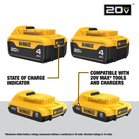 DEWALT 20V Max LED fuel gauge visible on battery