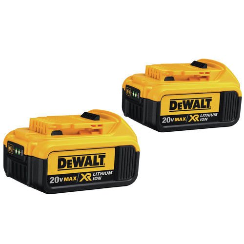 DEWALT battery in use with tools, compact and portable on site.