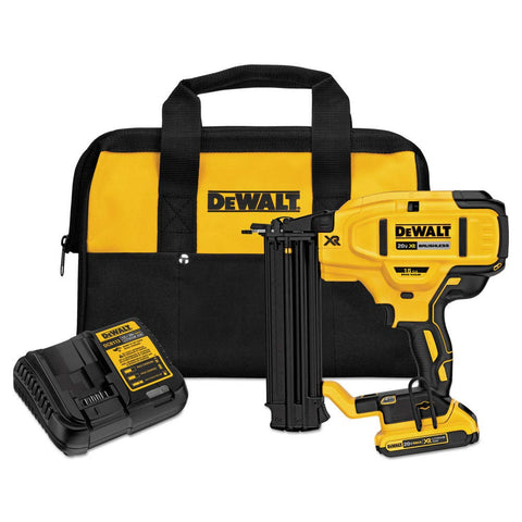 DEWALT DCN680D1 front view shows compact cordless brad nailer for molding