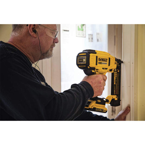 DEWALT DCN680D1 nose view highlights improved line of sight for precise nail placement