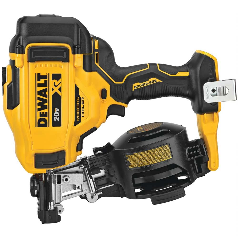DeWalt 20V Max brushless roofing nailer in action for cordless roofing tasks