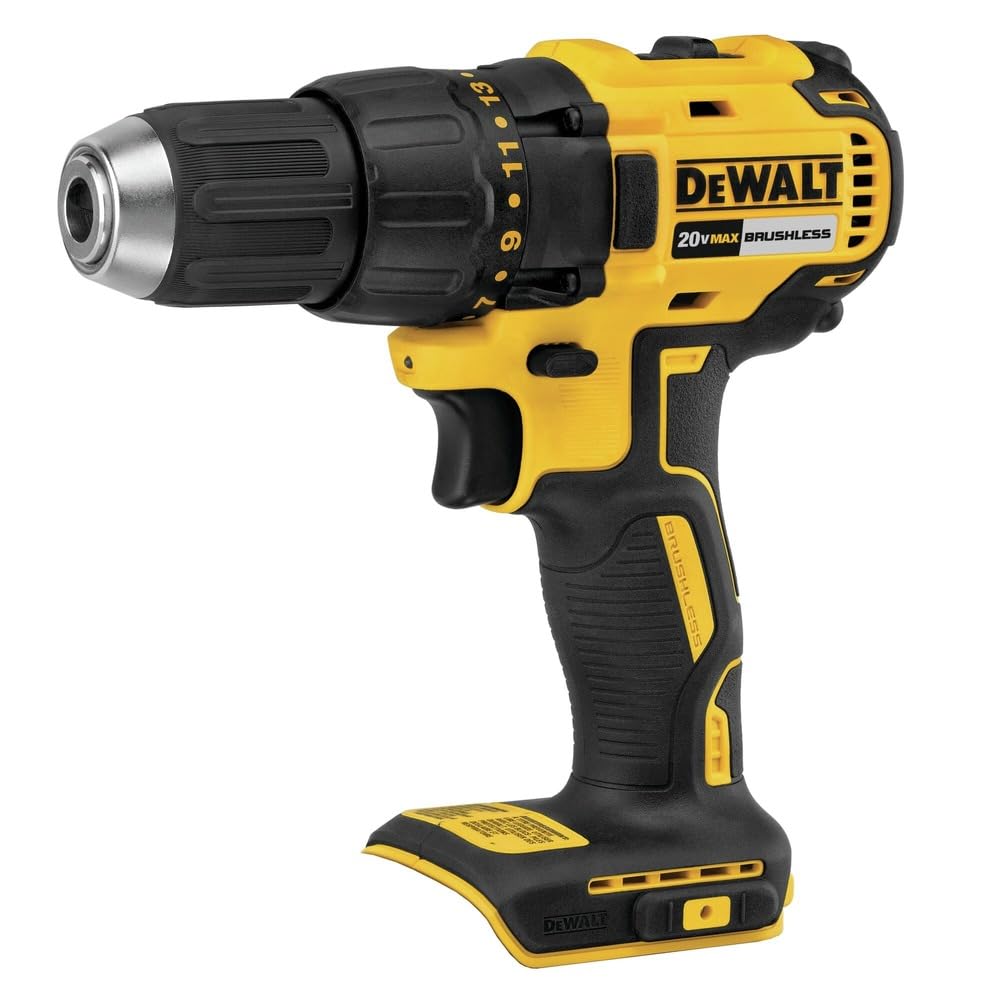 DEWALT DCD777B front view showcases its compact design ideal for tight spaces