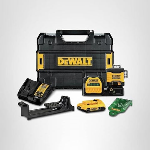 DEWALT 20V MAX green laser on a bright jobsite for visibility