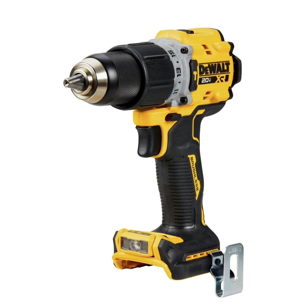 DEWALT 20V MAX hammer drill with 1/2-inch chuck for precise wood and metal drilling.