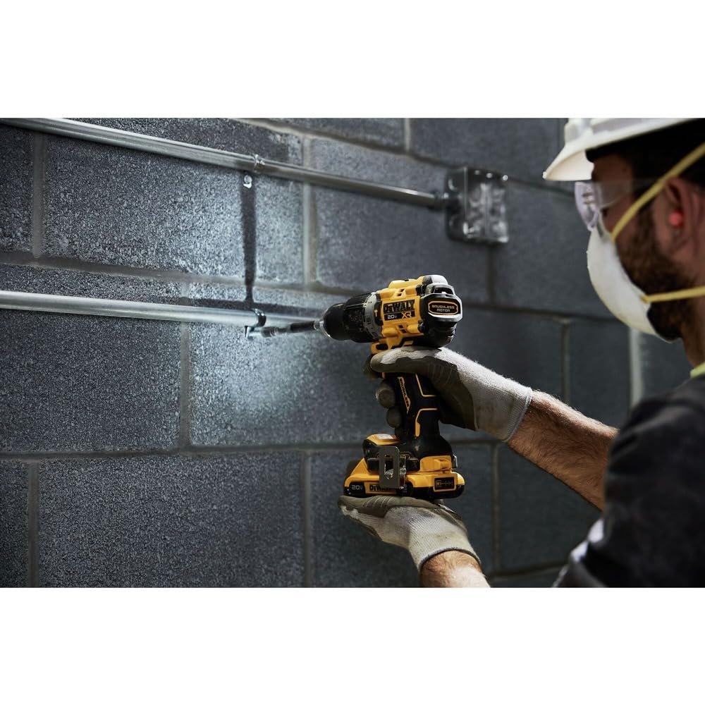 Compact DEWALT design fits tight spaces for precise drilling.