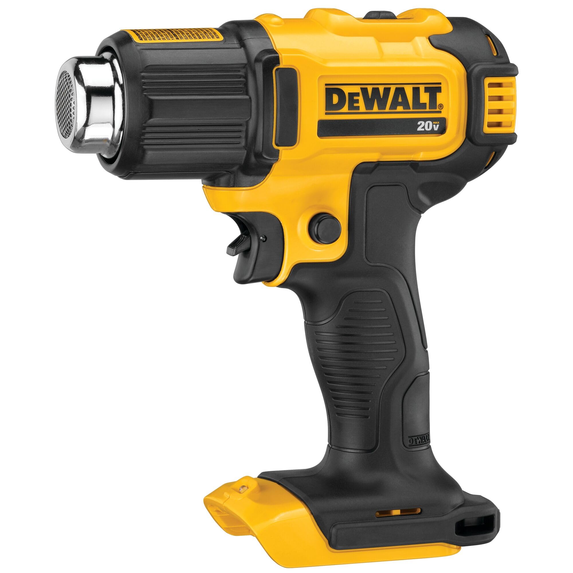 DEWALT heat gun with hook nozzle enables hands-free operation in recessed areas.