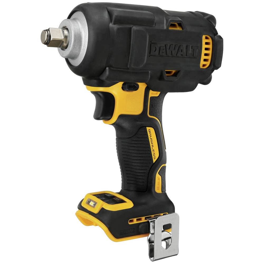 DEWALT bare tool includes belt clip for easy access during overhead tasks