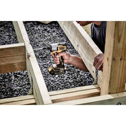 DEWALT 20V MAX impact driver side view shows ergonomic grip for precise control.