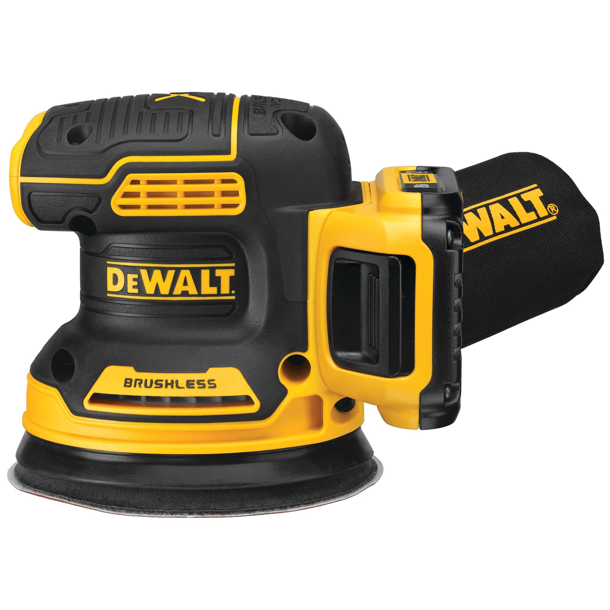 DEWALT 20V MAX orbital sander with 5-inch pad for a smooth wood finish.
