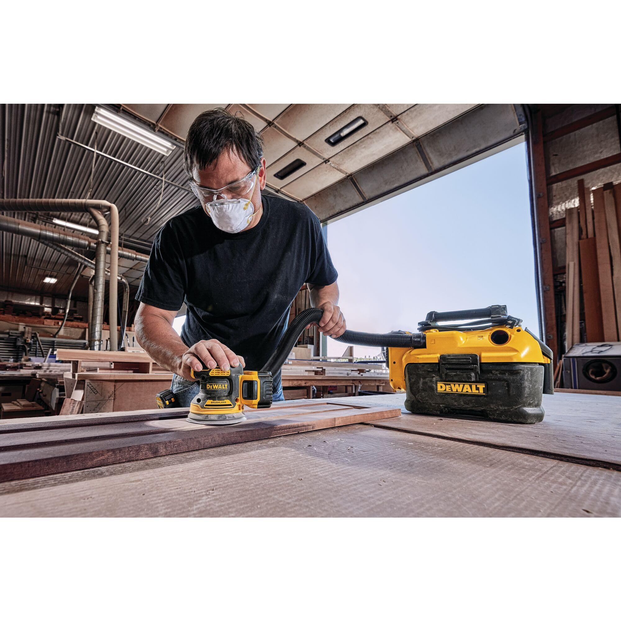 DEWALT DCW210B variable speed dial for versatile surfaces.
